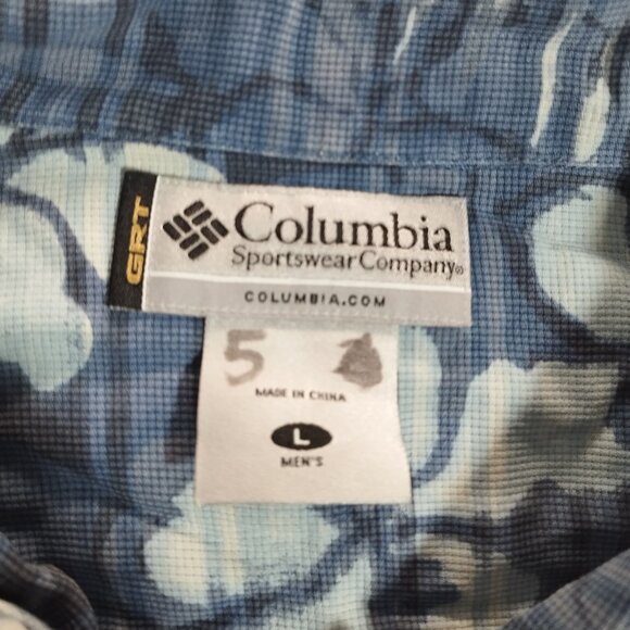 Columbia Sportswear Men's GRT Button-Up Shirt L Blue Floral Print Casual Hiking - Picture 3 of 10